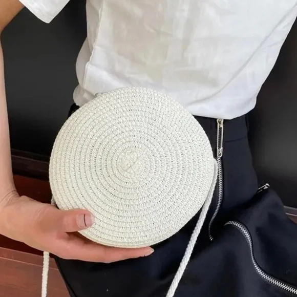 Round Woven Straw Mini Bags, Cute Style Paper Material Handheld Crossbody - Picture 2 of 5